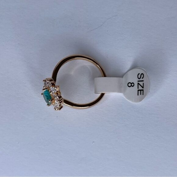 Lab Created Dark Aquamarine Gold Plate size 8 - Picture 2 of 3